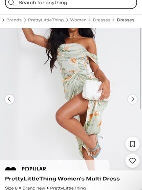 PrettyLittleThing Sage Floral One-Shoulder Midi Dress